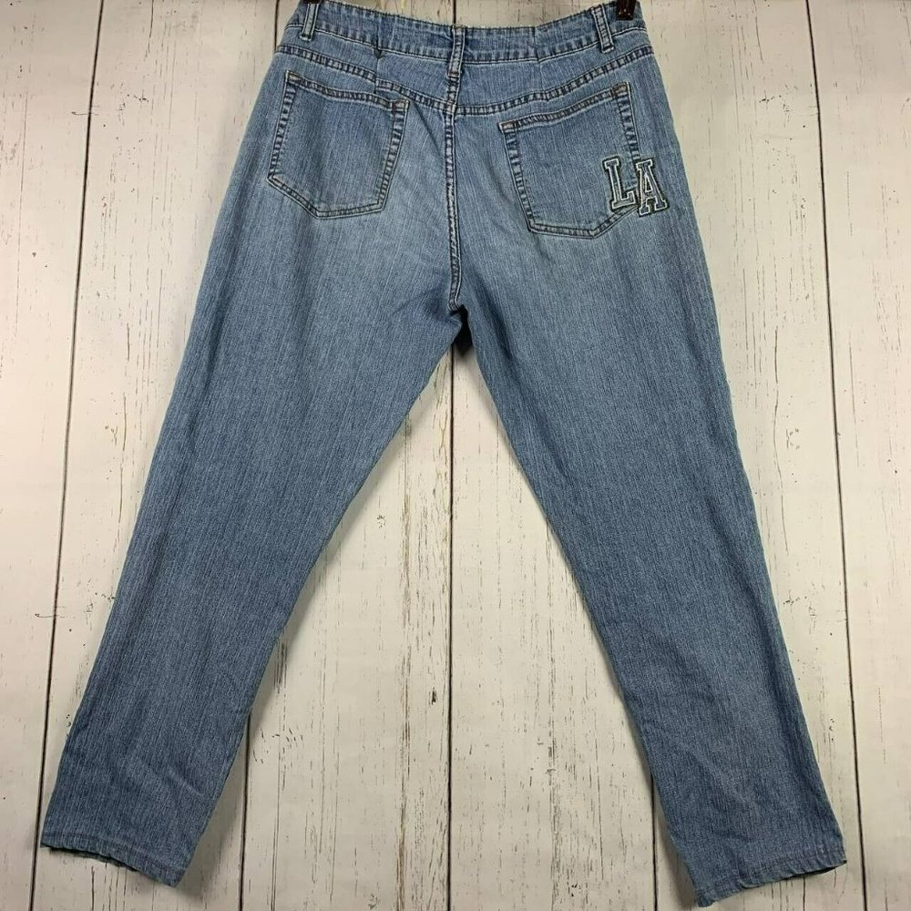 T&Y Los Angeles‎ LA Dodgers 32 Boyfriend Fit Mid Rise Jeans Pants Denim Women